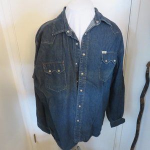 Levi Strauss Signature Men's XXL Cowboy Western BLUE Denim Jean Shirt Pearl Snap